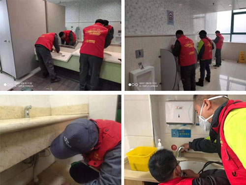 九牧服务人员在医院进行卫生间和盥洗设备的检修及保养服务